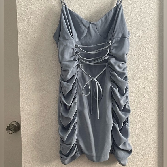 Light Blue Backless Ruched Dress - Picture 2 of 4